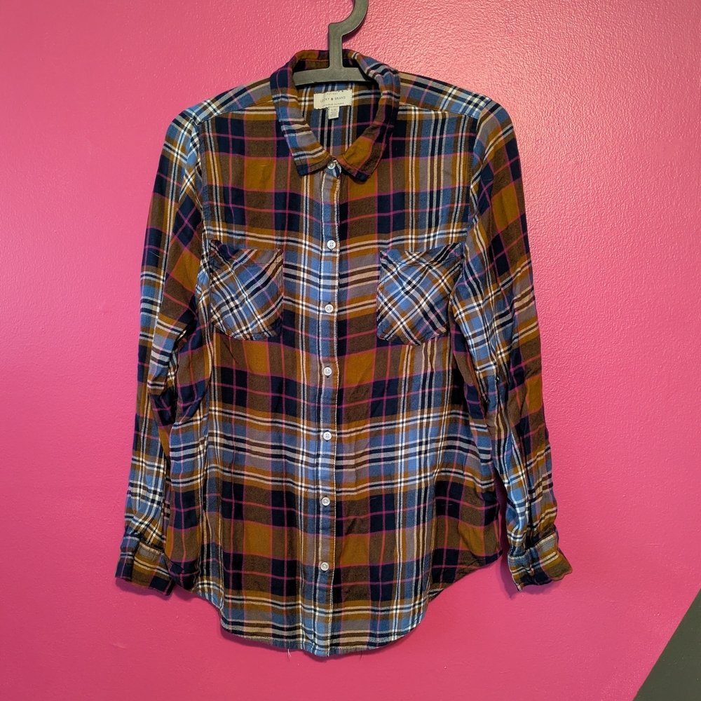 -Lucky Brand Plaid Button Up Long Sleeve Shirt Size Large Designer Versatile